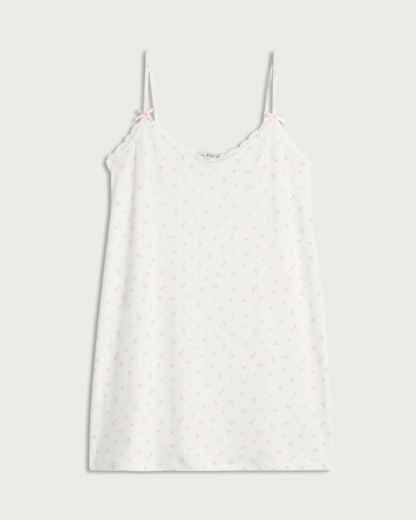 F&F Pointelle Floral Print Pyjama Nightdress in Multi White thumbnail 4