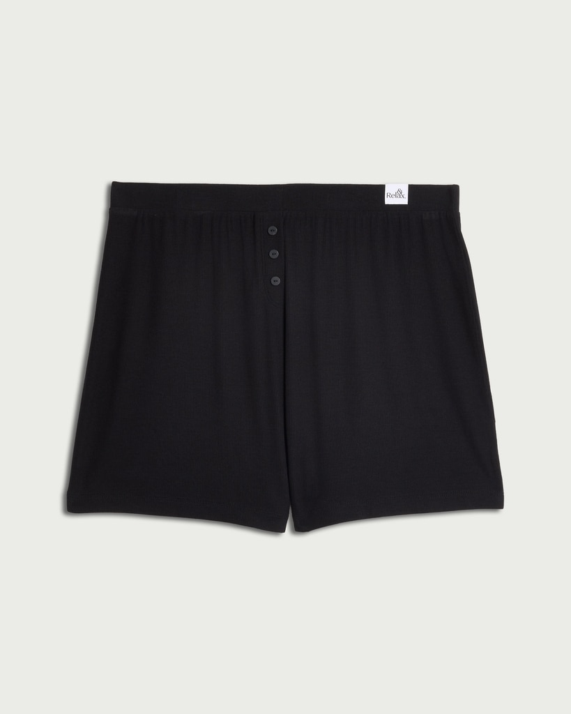 F&F CoolEase™ Ribbed Button Detail Pyjama Shorts in Black thumbnail 4