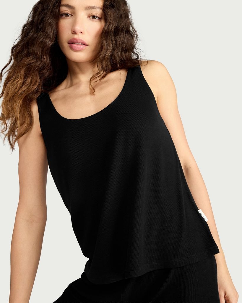 F&F CoolEase™ Ribbed Scoop Neck Pyjama Vest in Black