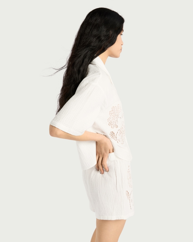 F&F Pure Cotton Cutwork Pyjama Shirt in White thumbnail 3