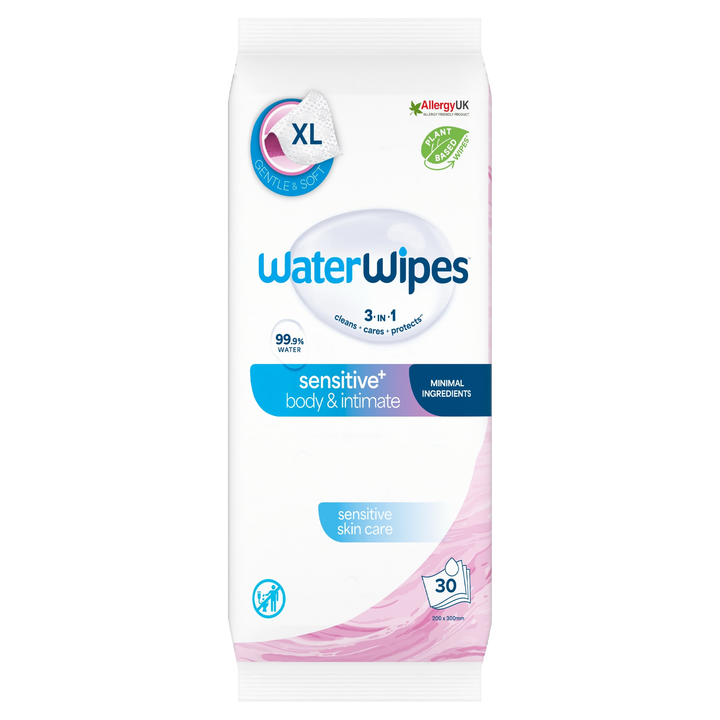 WaterWipes 3 in 1 Sensitive+ Body & Intimate Care XL 30 Wipes