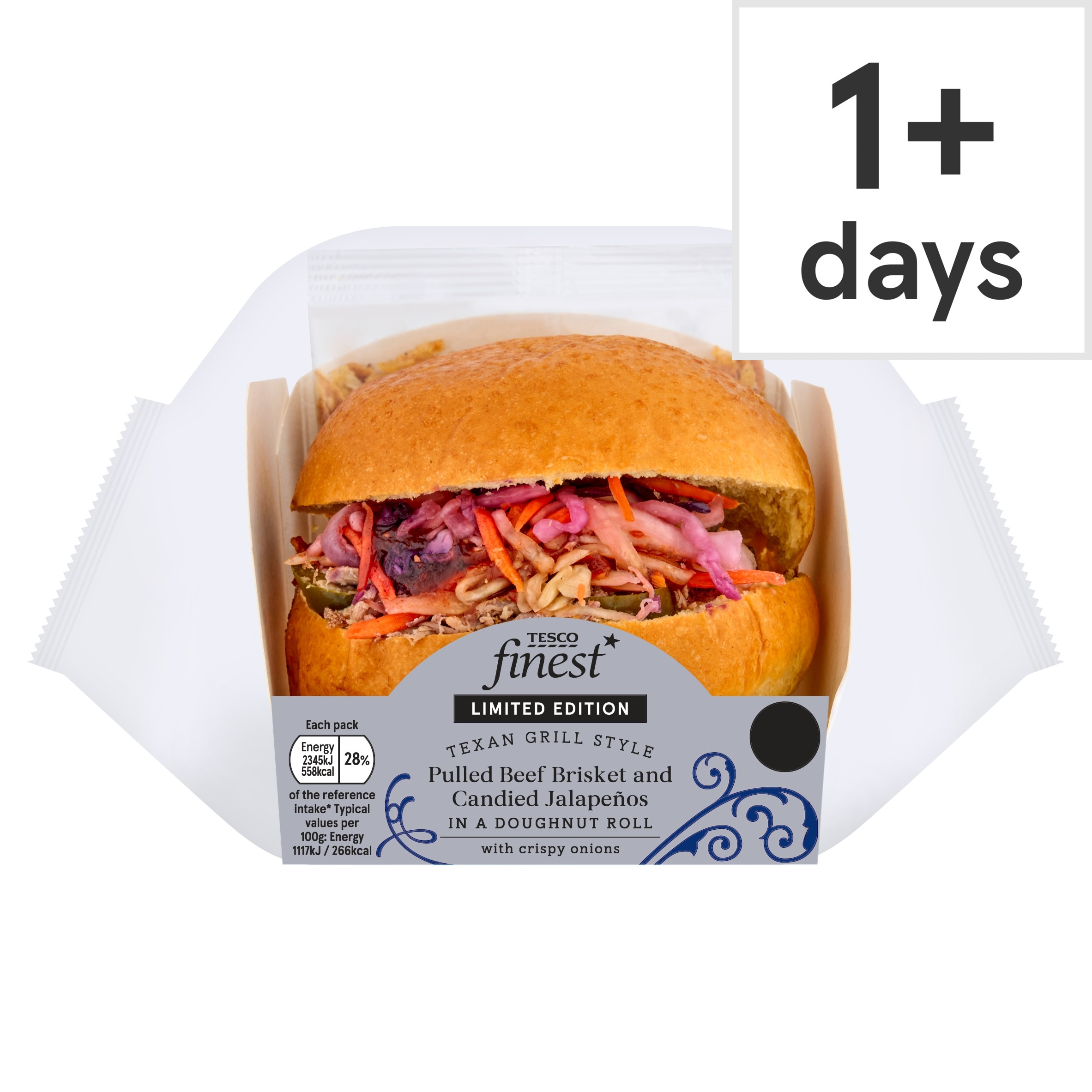 Tesco Finest Texan Grill Pulled Beef Brisket & Candied Jalapenos Doughnut Roll Limited Edition