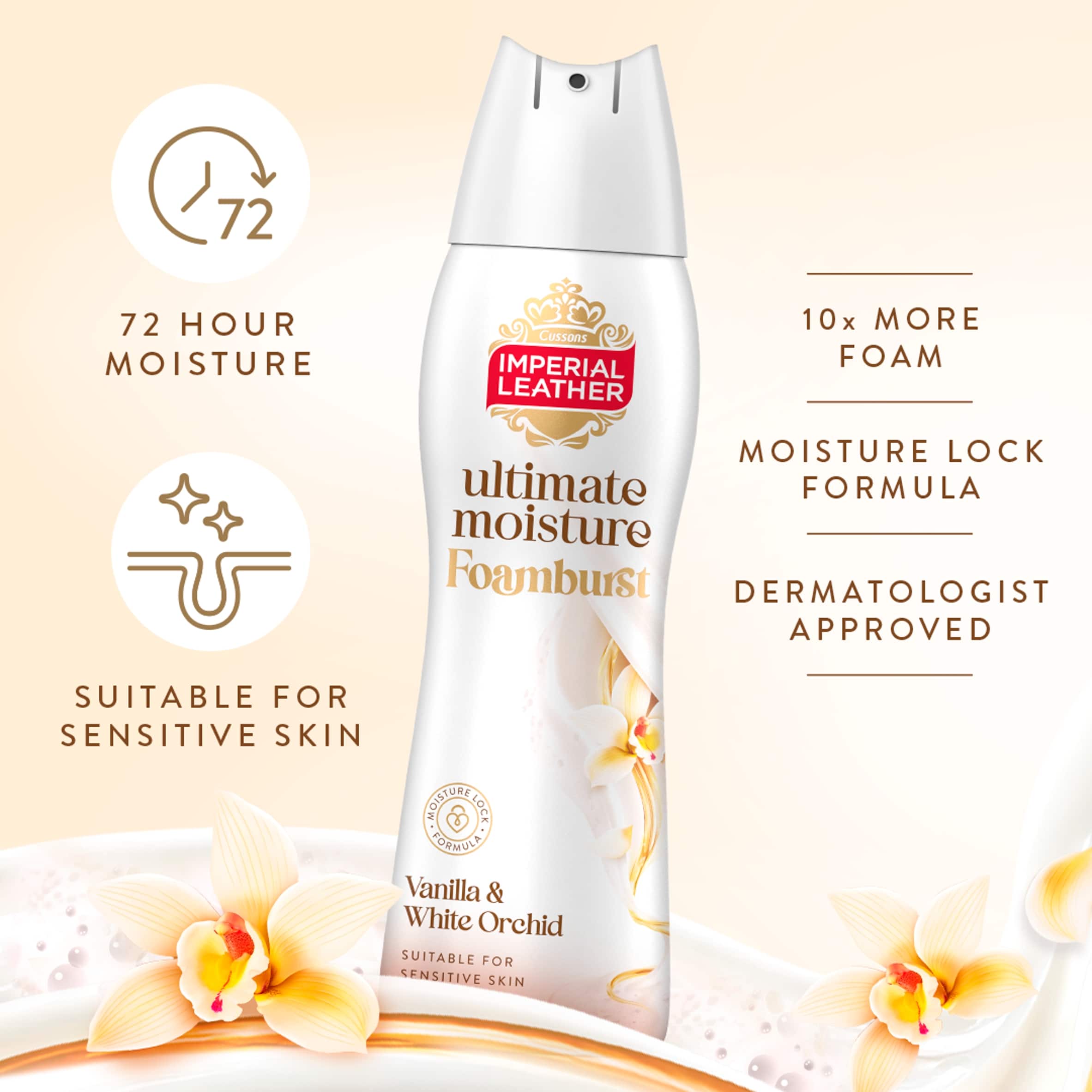 IMPERIAL LEATHER ULTIMATE MOISTURE FOAMBURST VANILLA & WHITE ORCHID 200ML thumbnail 3