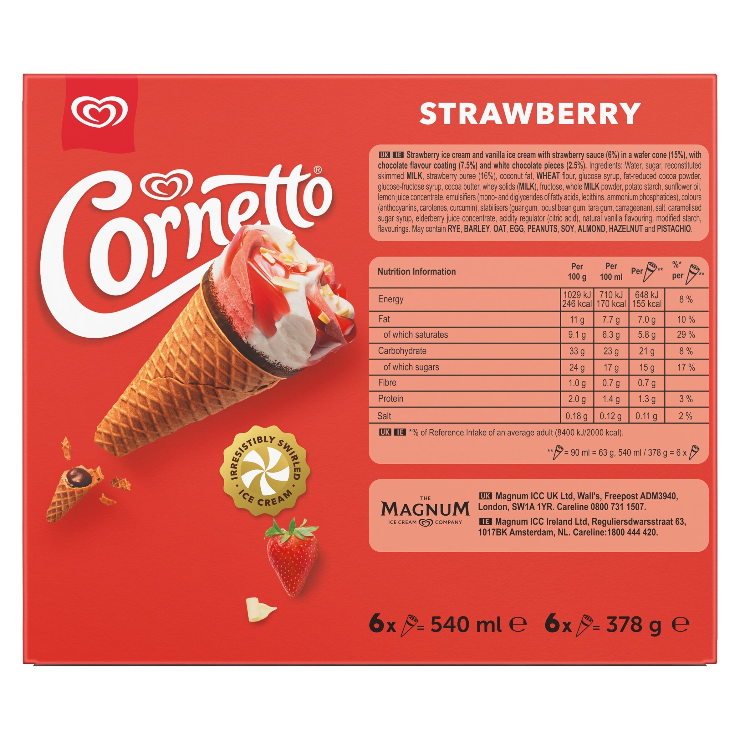 Cornetto Strawberry Ice Cream Cones 6 x 90ml thumbnail 2