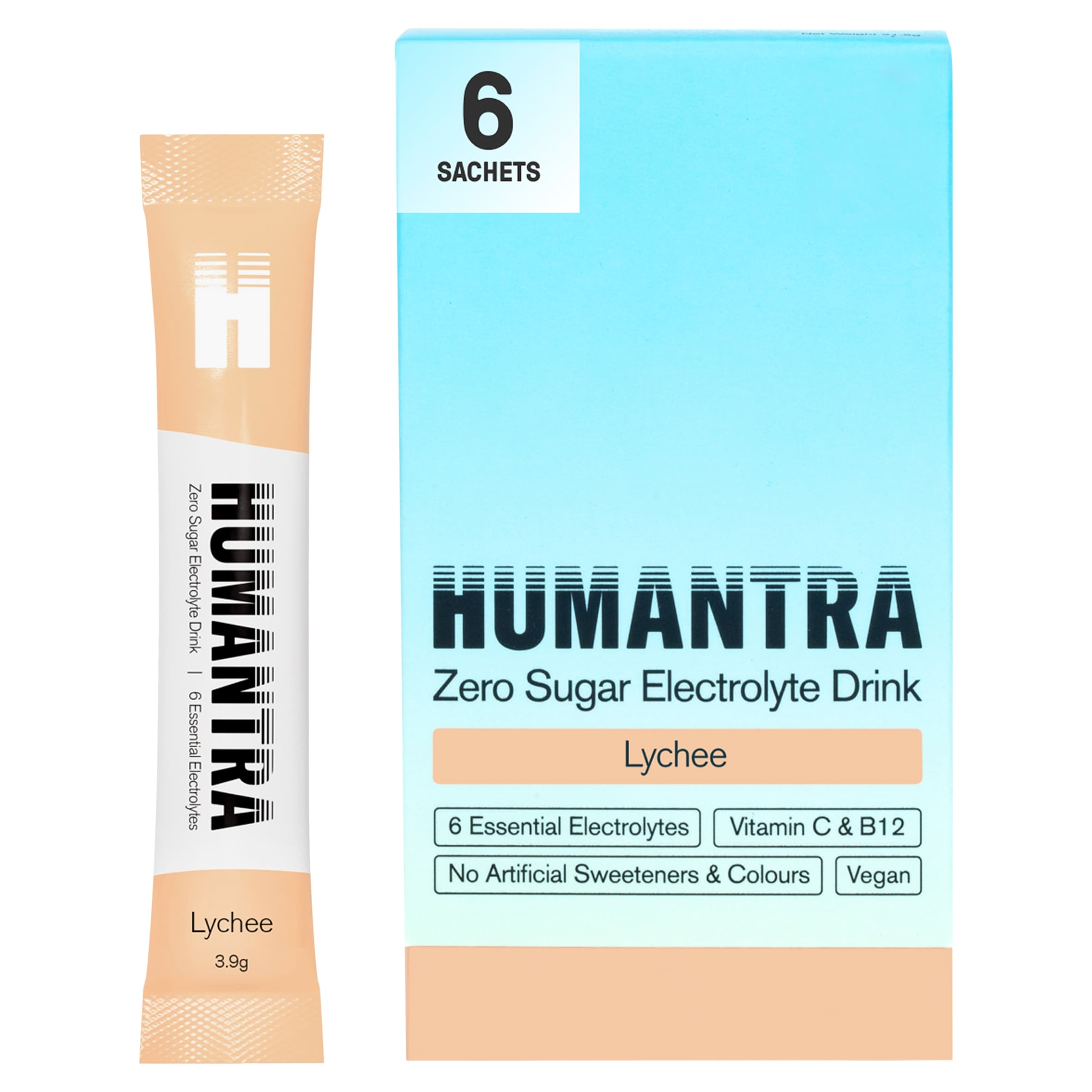 Humantra Lychee Zero Sugar Electrolyte Drink 6 x 3.9g Sachets