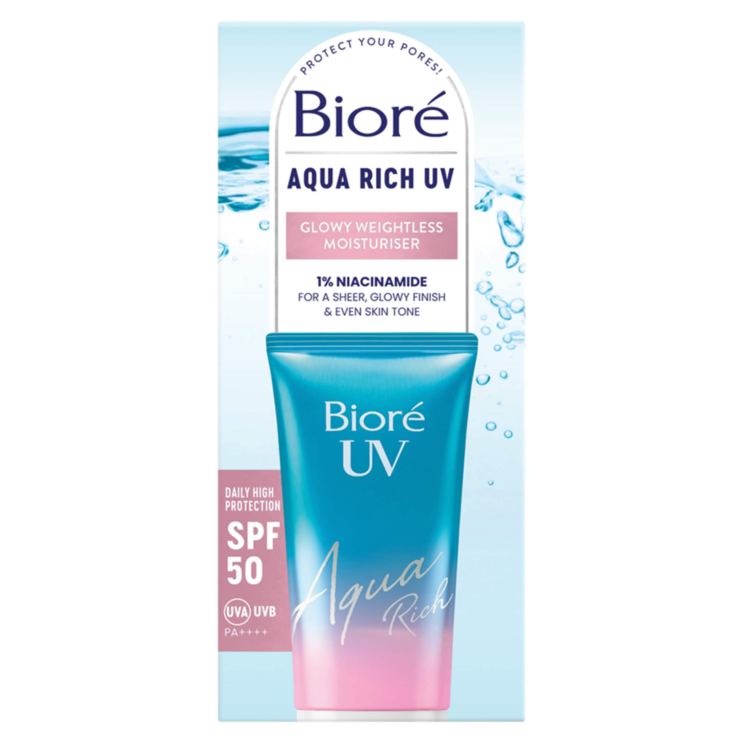 Biore UV SPF 50 Aquarich Glow Moisturiser 50ml