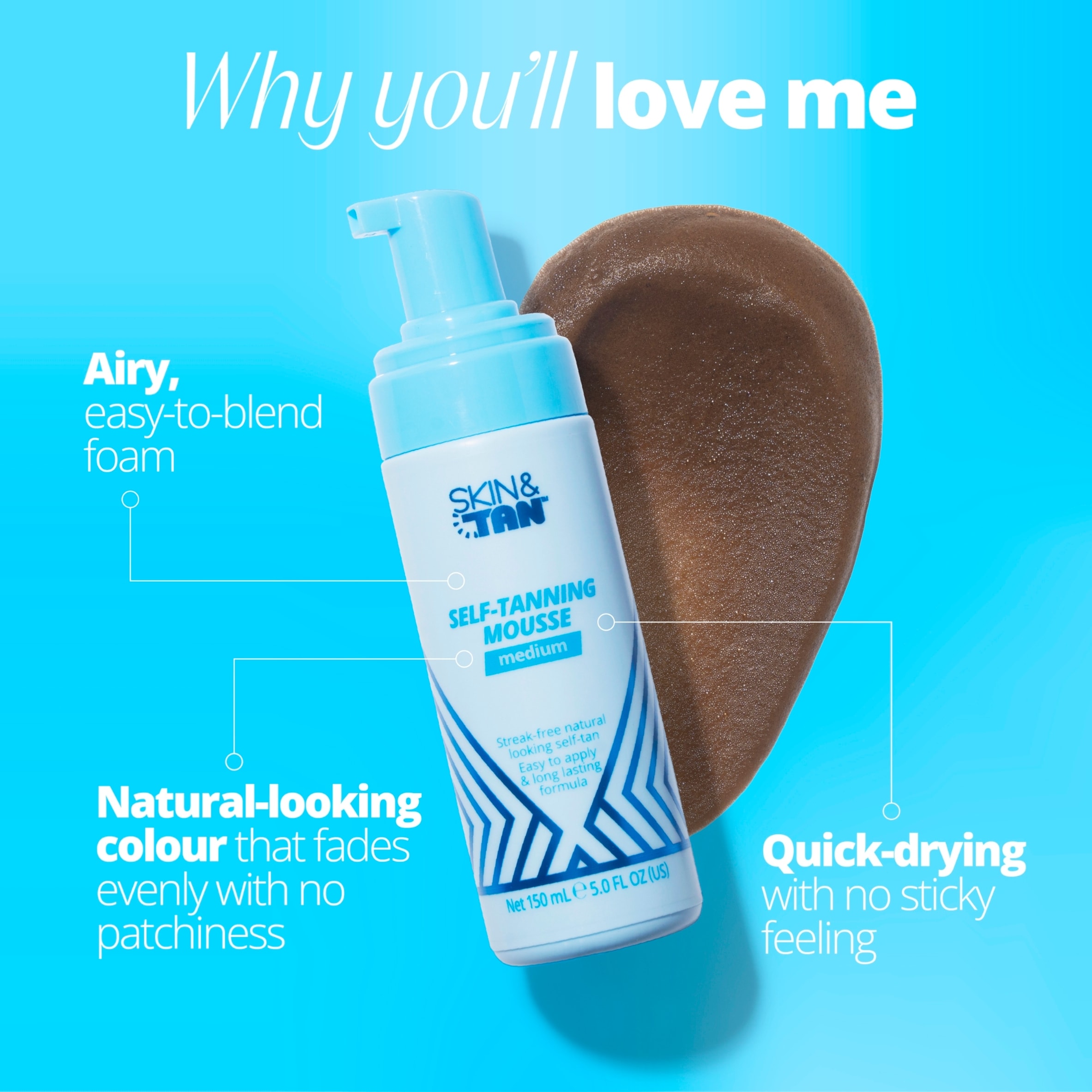 SKIN & TAN Self-Tanning Mousse Medium 150ml thumbnail 3