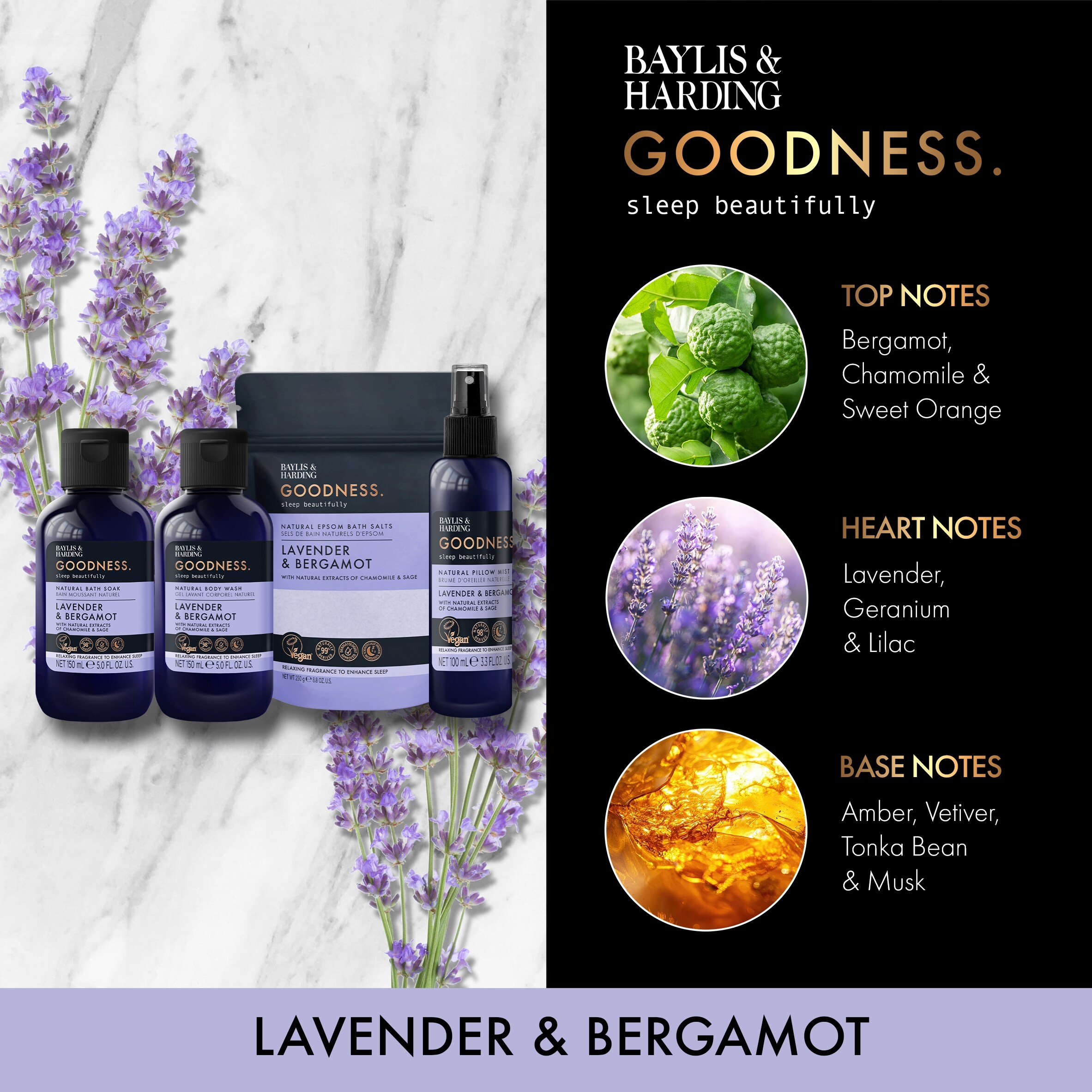 Baylis & Harding Goodness Sleep beautifully LAVENDER & BERGAMOT Goodnight Gift Set thumbnail 2