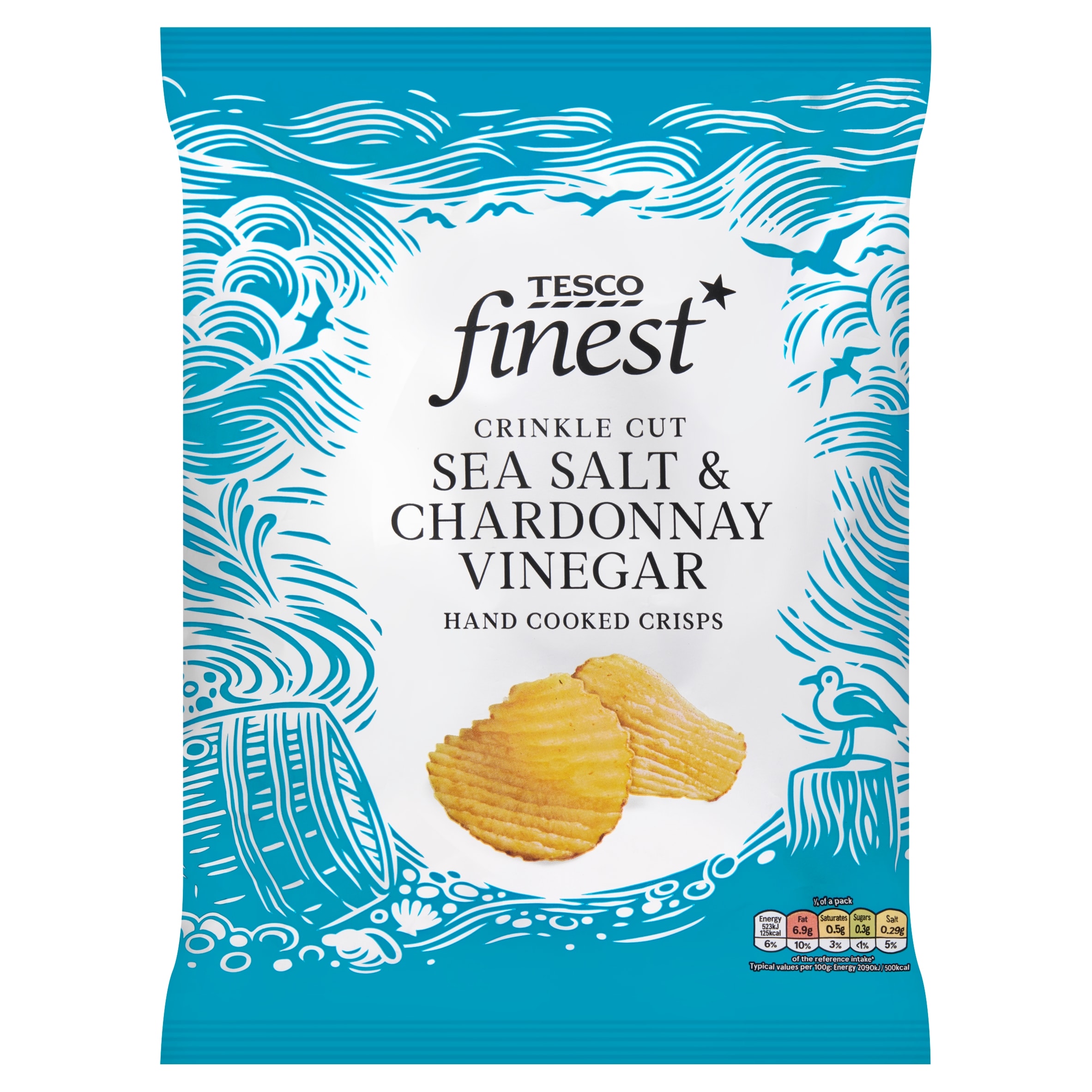 Tesco Finest Crinkle Cut Sea Salt & Chardonnay Vinegar Crisps 150g