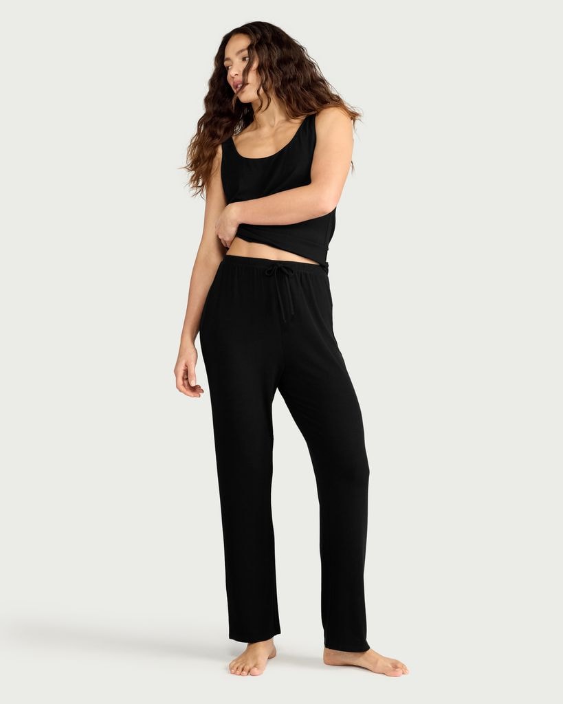 F&F CoolEase™ Ribbed Drawstring Pyjama Bottoms in Black