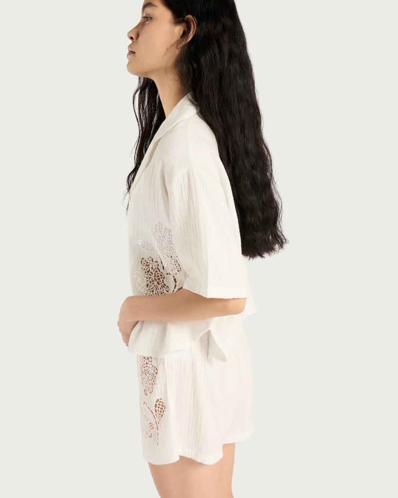 F&F Pure Cotton Cutwork Pyjama Shorts in White thumbnail 3