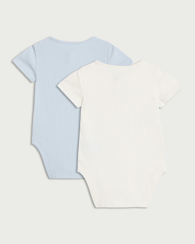 F&F Baby 2-Pack Organic Cotton Rich Ribbed Bodysuits in Blue thumbnail 2
