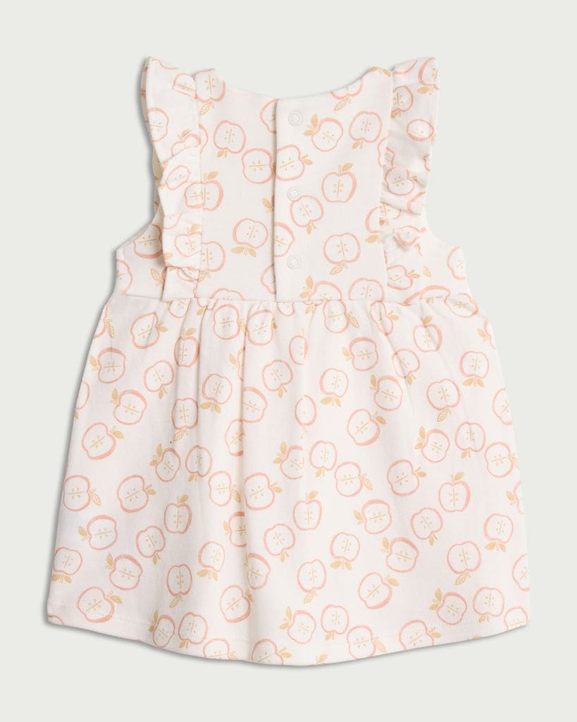 F&F Baby Organic Pure Cotton Apple Print Flutter Sleeved Dress in White thumbnail 2