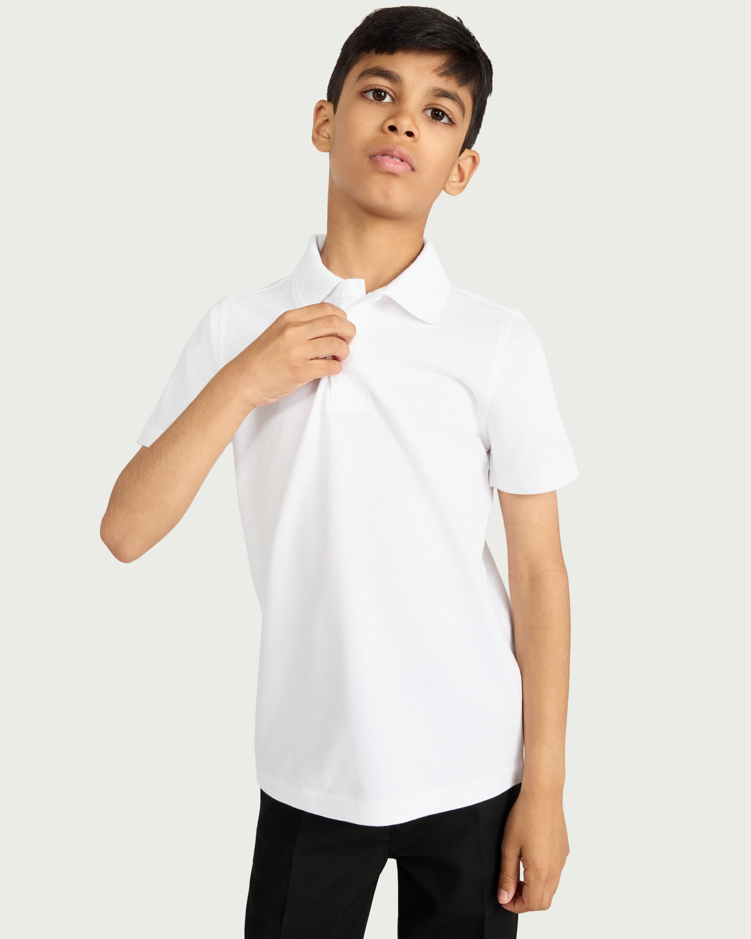 F&F School Unisex 3-Pack Pure Cotton Slim Fit Polo Shirts in White