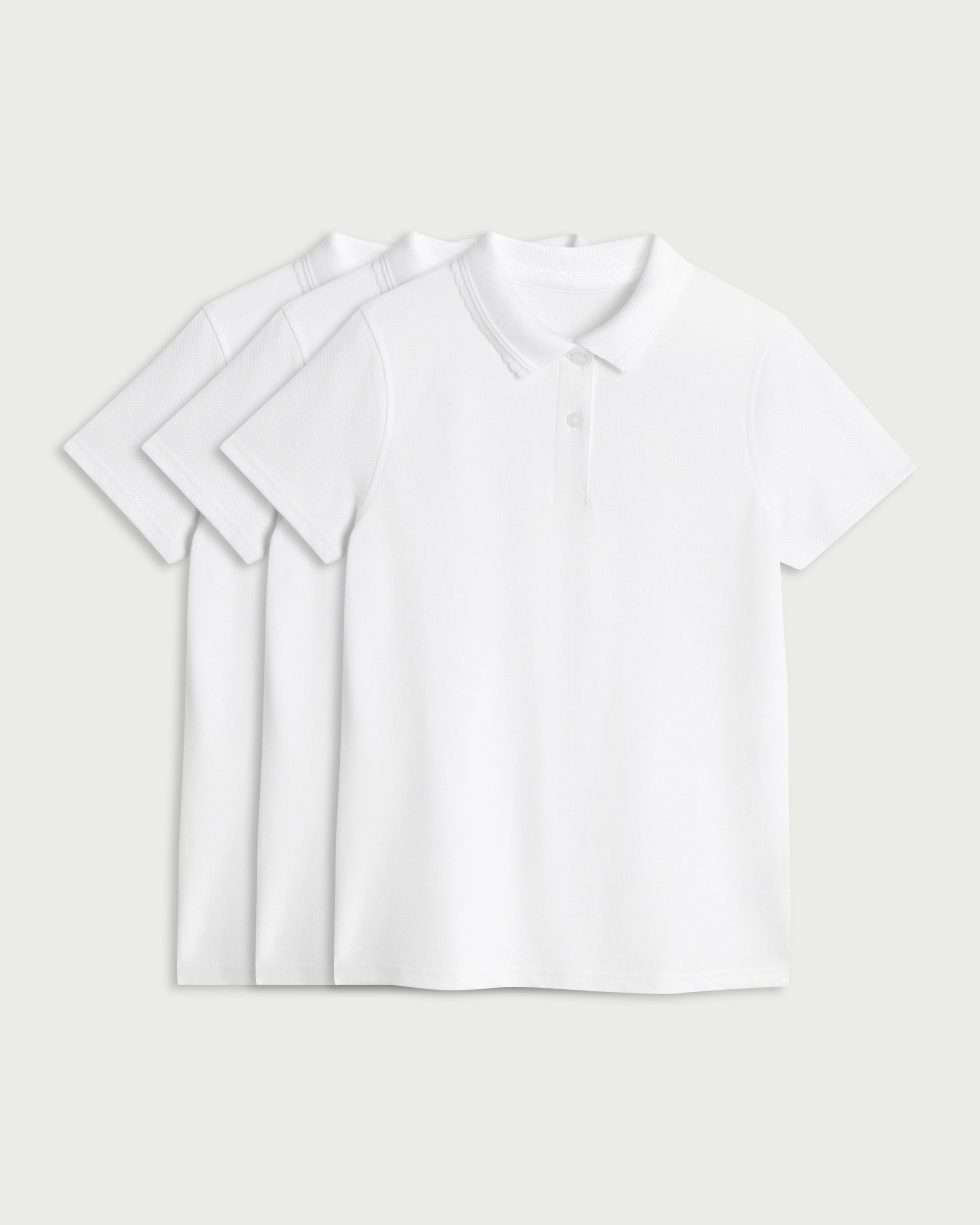 F&F School Girls 3-Pack Pure Cotton Regular Fit Polo Shirts in White thumbnail 4