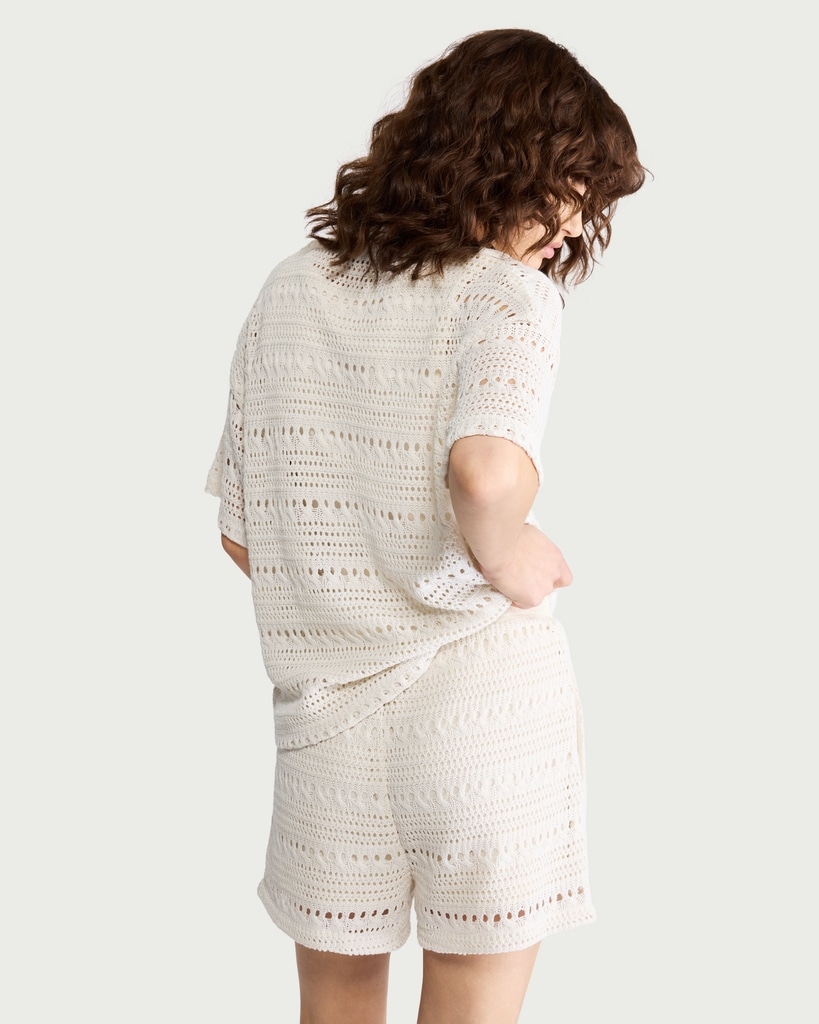 F&F Open Knit Drawstring Co-ord Shorts in Cream thumbnail 3