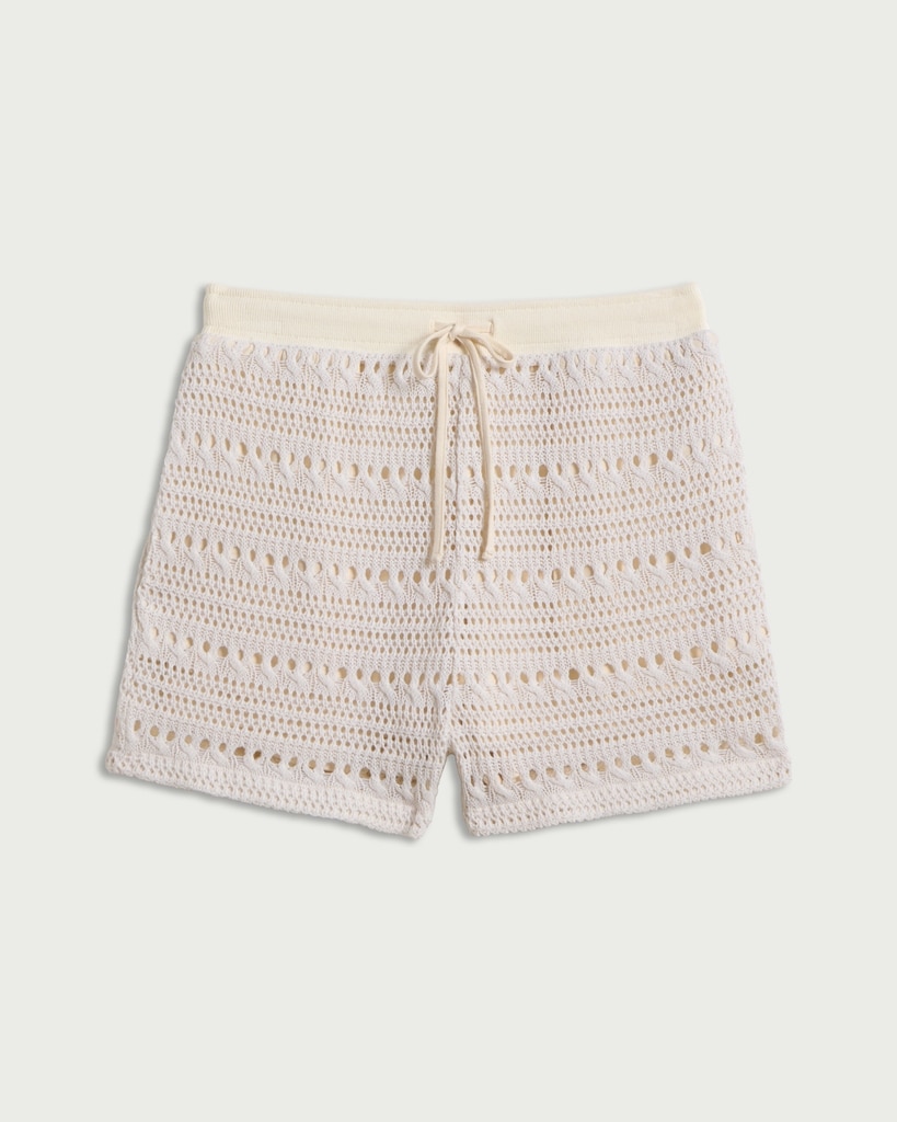 F&F Open Knit Drawstring Co-ord Shorts in Cream thumbnail 4