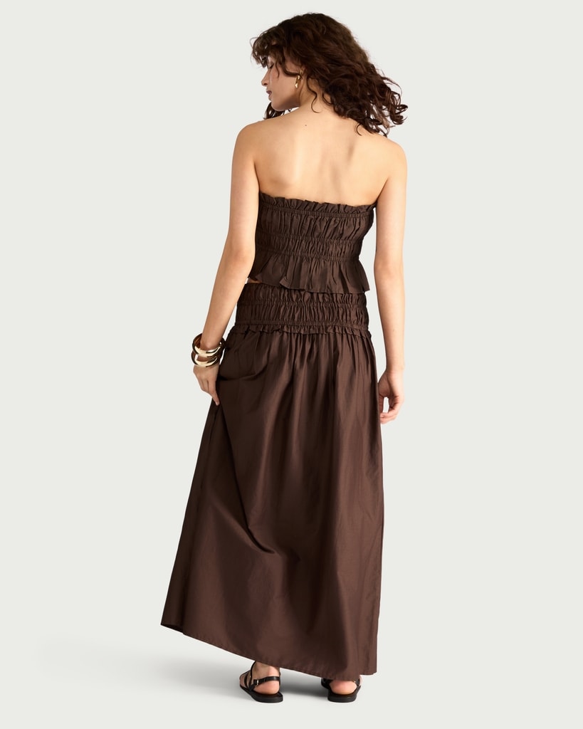 F&F Cotton Rich Smocked Waist Co-ord Maxi Skirt in Chocolate thumbnail 3
