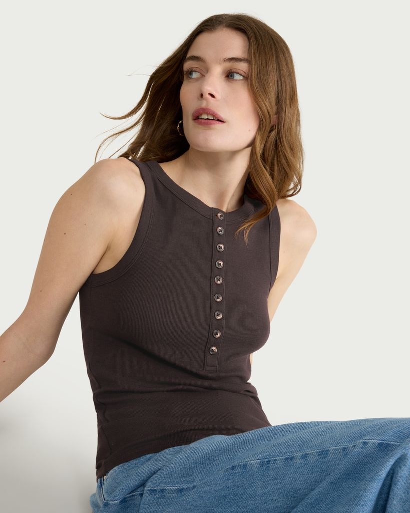 F&F Cotton Rich Ribbed Button Front Vest in Brown