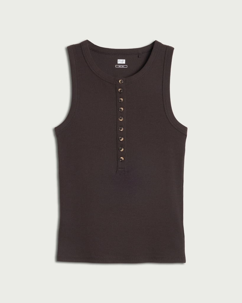 F&F Cotton Rich Ribbed Button Front Vest in Brown thumbnail 4