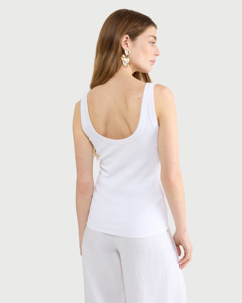 F&F Cotton Rich Ribbed Scoop Neck Vest in White thumbnail 2