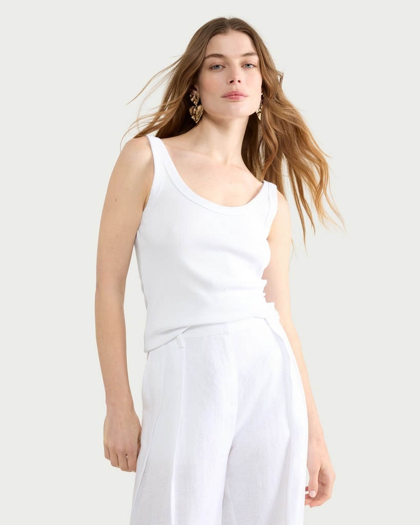 F&F Cotton Rich Ribbed Scoop Neck Vest in White thumbnail 3