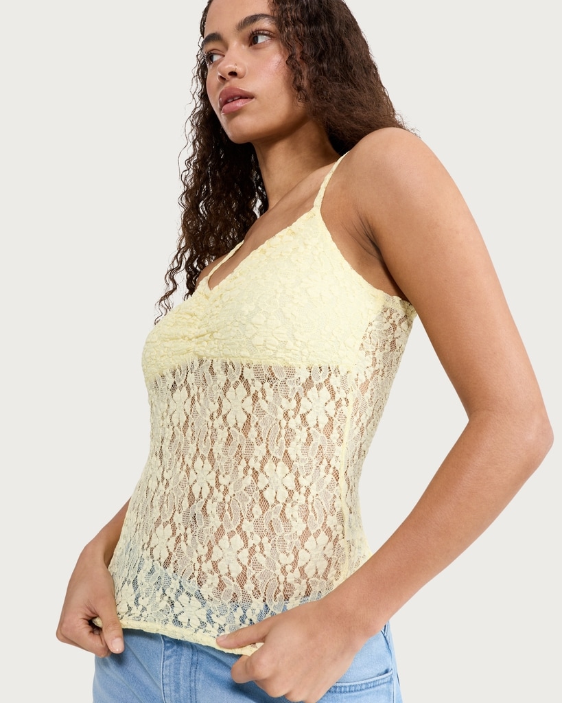 OH ME OH MY Floral Lace Cami Top in Yellow