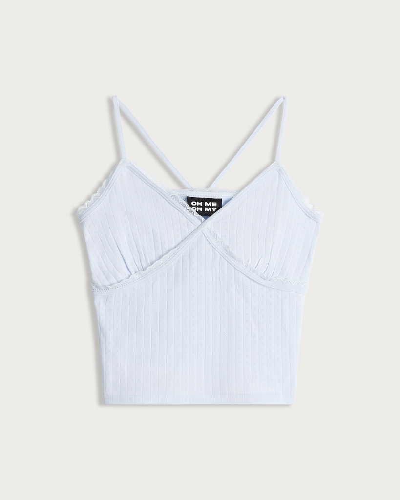 OH ME OH MY Pointelle Lace Trim Strappy Pyjama Vest in Blue