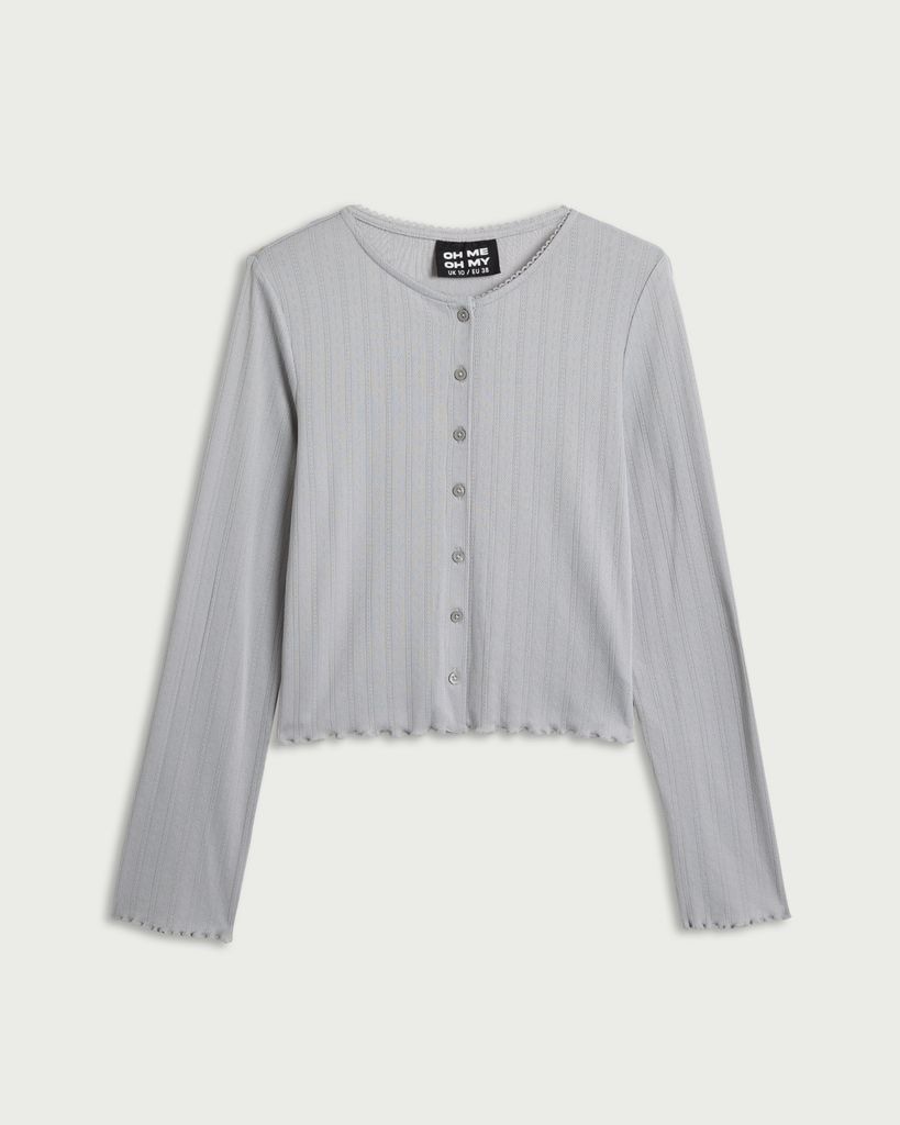 OH ME OH MY Pointelle Button Up Pyjama Cardigan in Grey