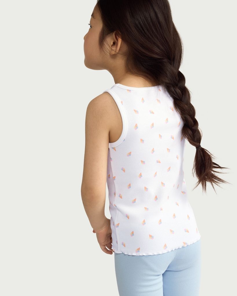 F&F Girls Cotton Rich Ice Cream Print Vest in White thumbnail 3