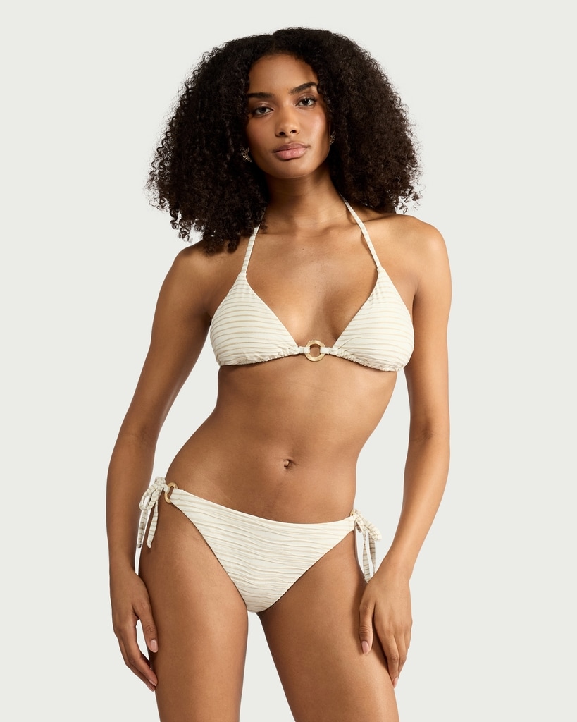 F&F Striped Ring Detail Halter Neck Bikini Top in Gold thumbnail 2