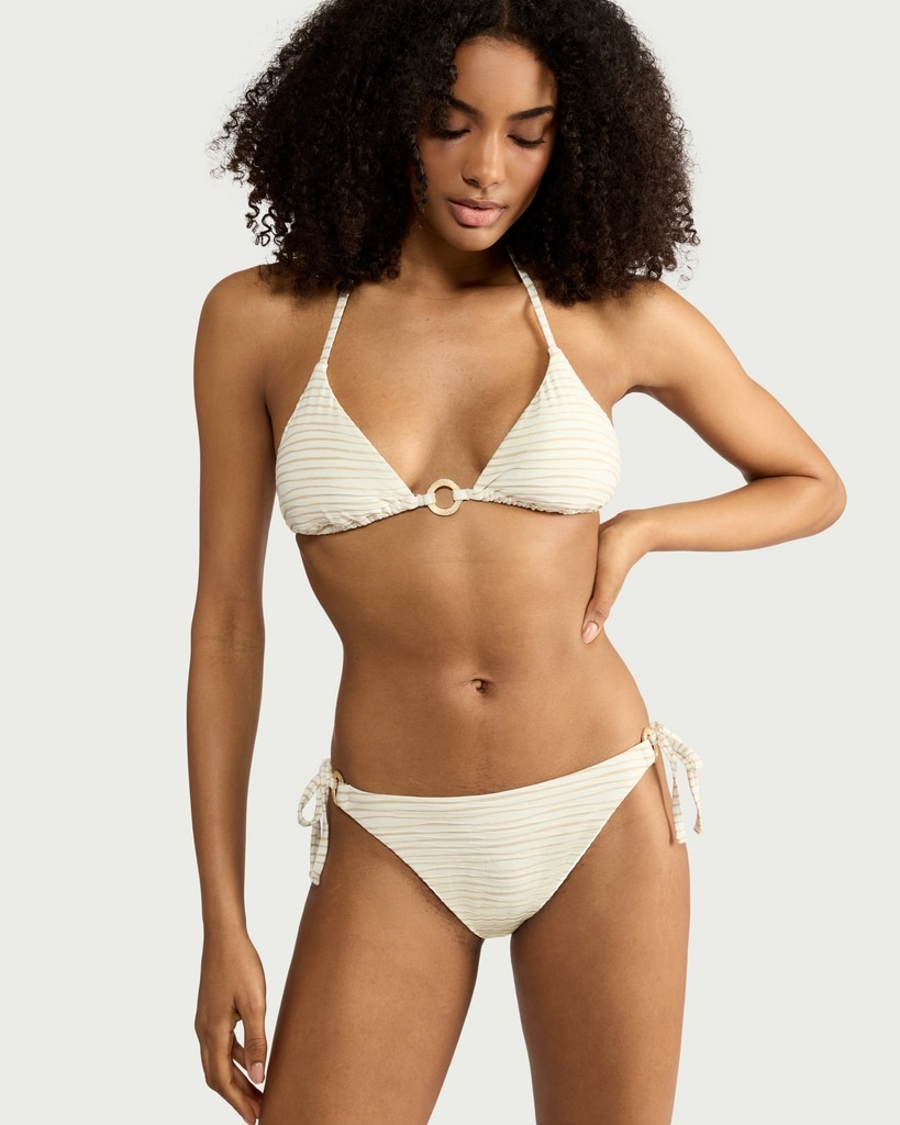 F&F Striped Tie Side Bikini Bottoms in Gold