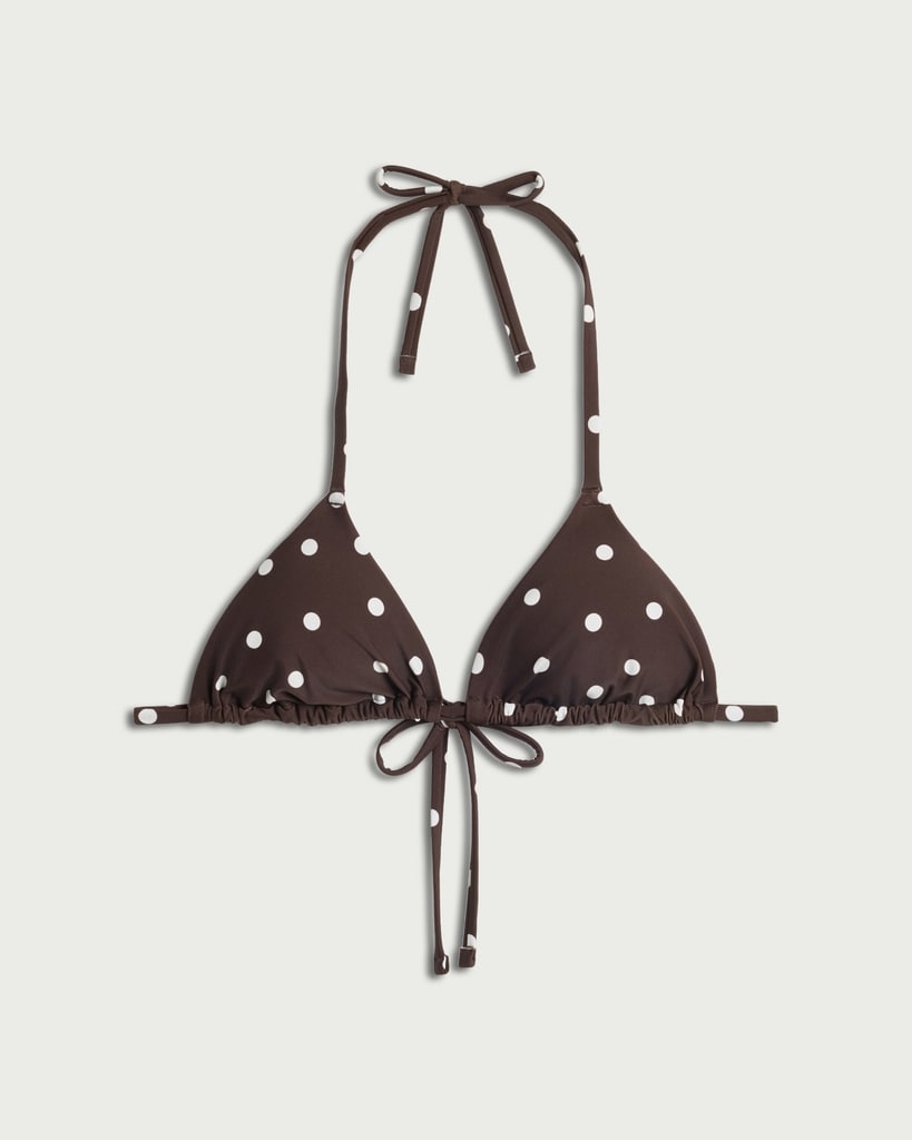 F&F Polka Dot Print Triangle Halter Neck Bikini Top in Chocolate thumbnail 5