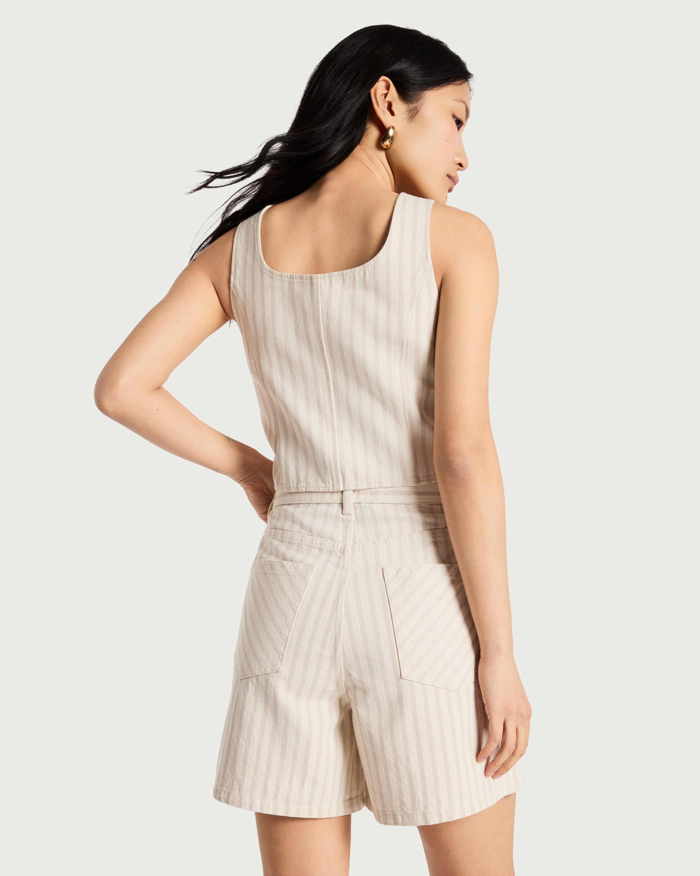 F&F Pure Cotton Striped Denim Shorts in Tan thumbnail 3