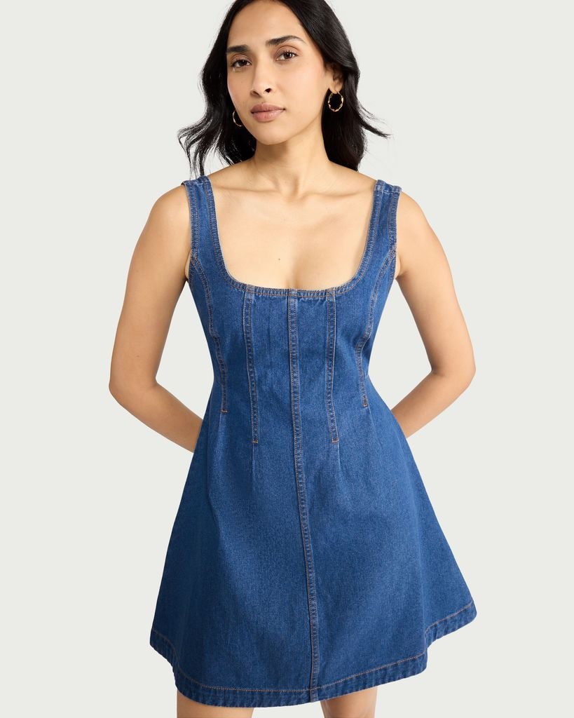 F&F Pure Cotton Scoop Neck Sleeveless Mini Dress in Blue