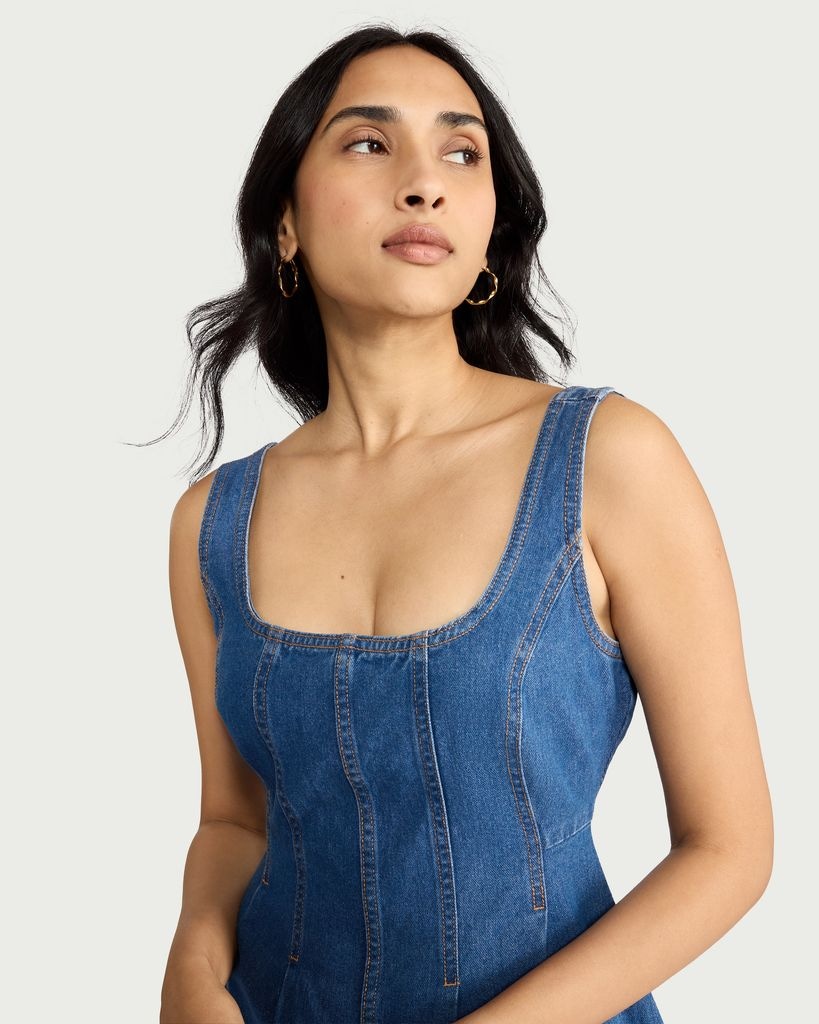 F&F Pure Cotton Scoop Neck Sleeveless Mini Dress in Blue thumbnail 2