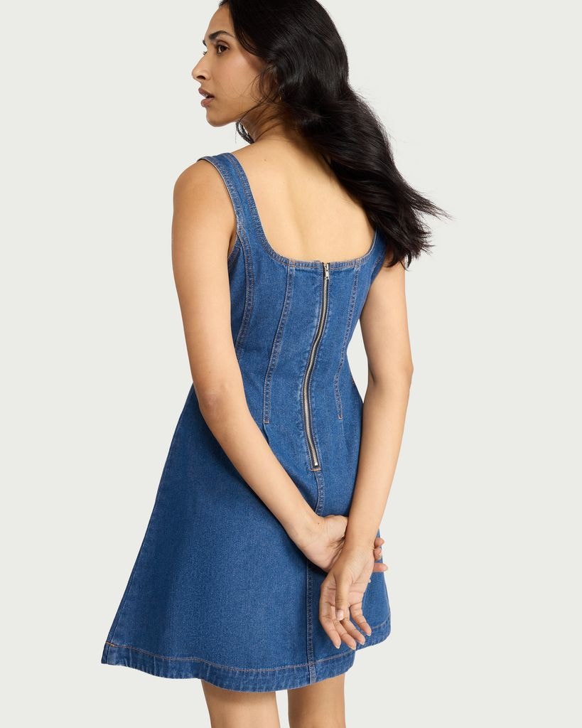 F&F Pure Cotton Scoop Neck Sleeveless Mini Dress in Blue thumbnail 3