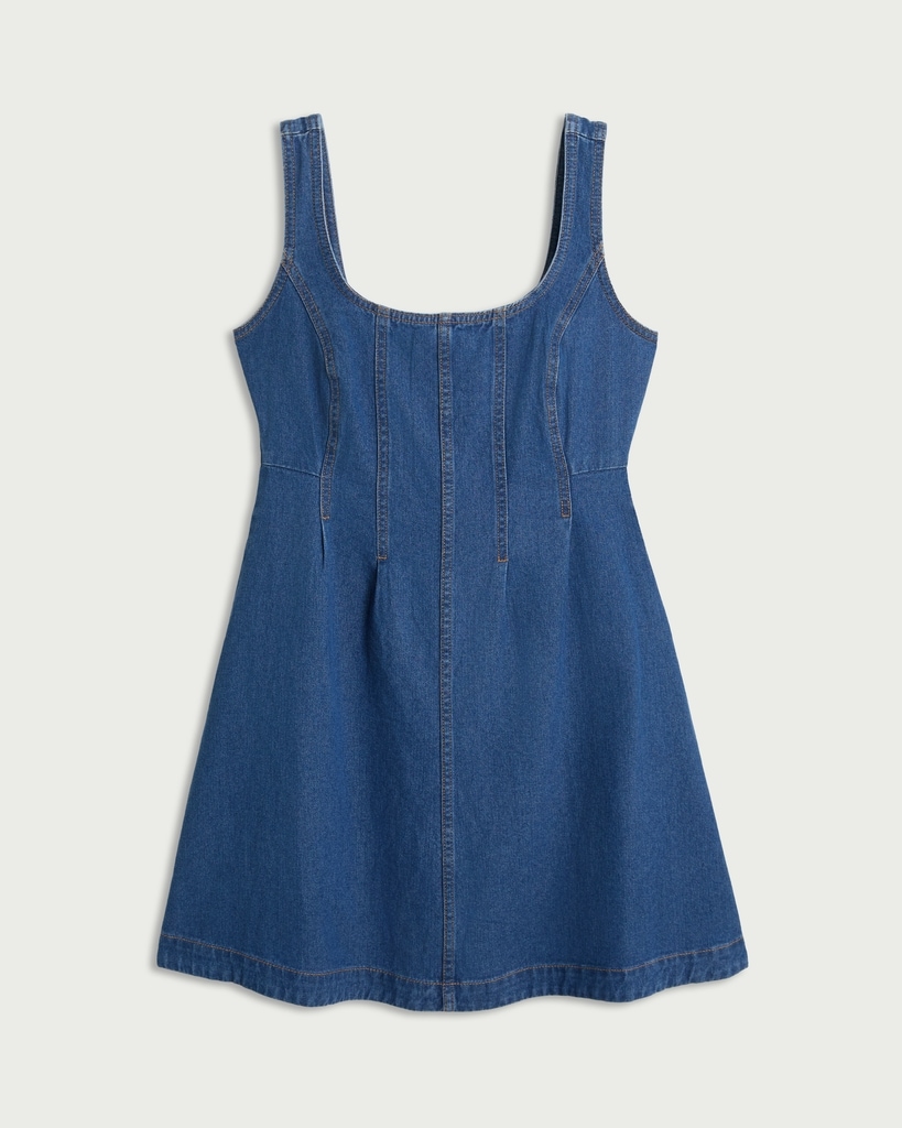 F&F Pure Cotton Scoop Neck Sleeveless Mini Dress in Blue thumbnail 4