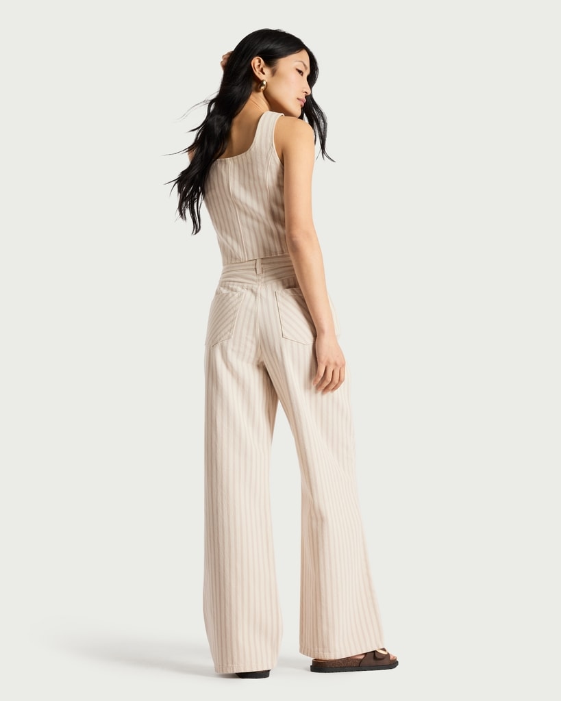 F&F High Rise Striped Wide Leg Jeans in Neutral thumbnail 2