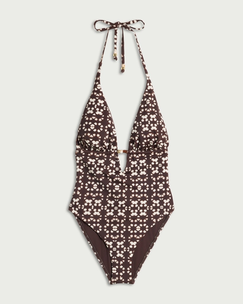 F&F Tie Dye Print Halterneck Plunge Swimsuit in Chocolate thumbnail 4
