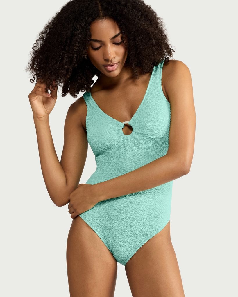 F&F Textured Ring Detail Swimsuit in Mint thumbnail 3