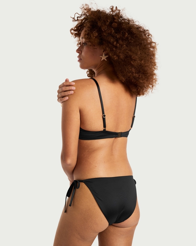 F&F Ring Detail High Leg Tie Side Bikini Bottoms in Black thumbnail 3