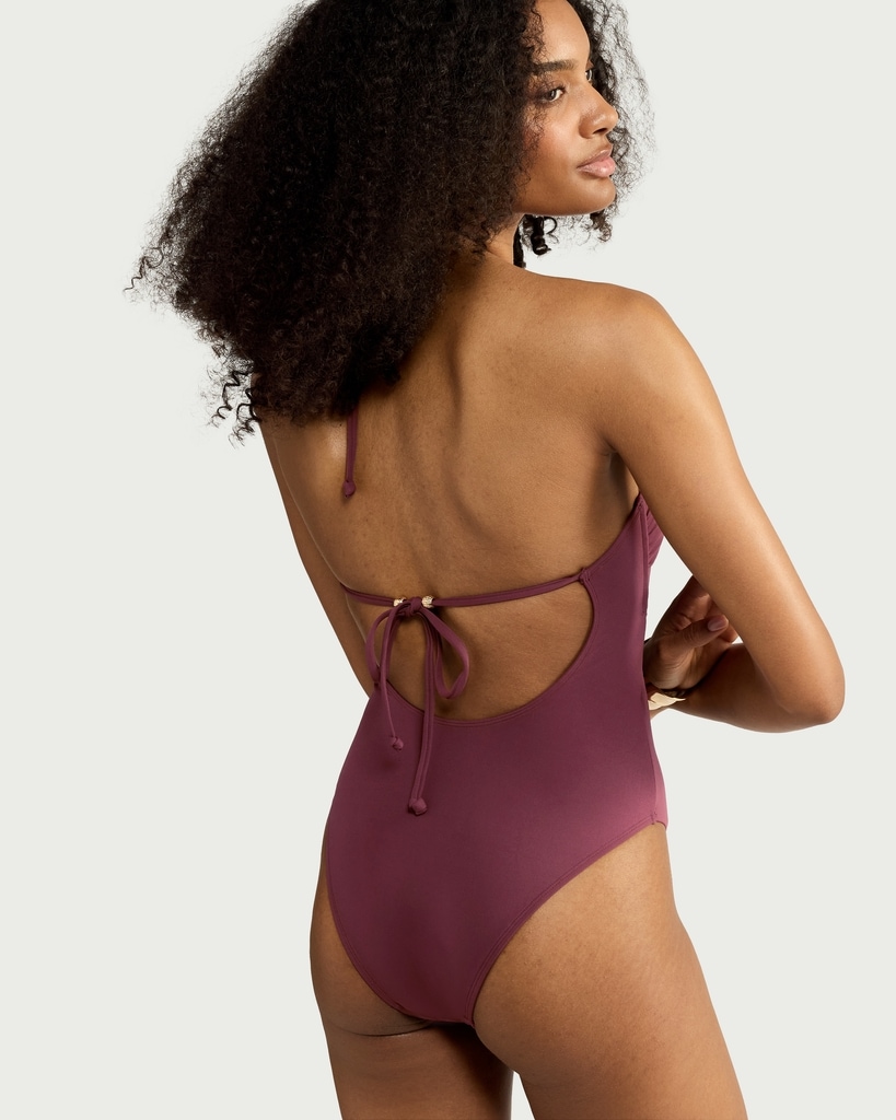 F&F Cut Out Beaded Halterneck Swimsuit in Purple thumbnail 3