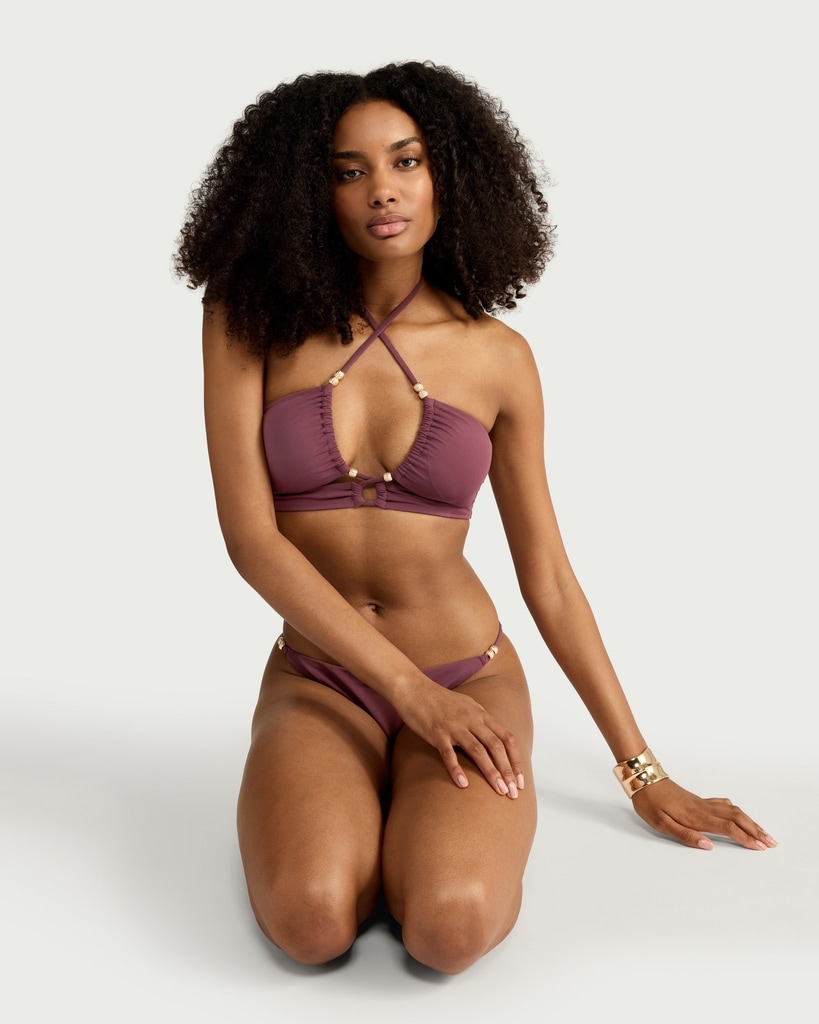 F&F Beaded Halter Neck Bandeau Bikini Top in Purple thumbnail 2
