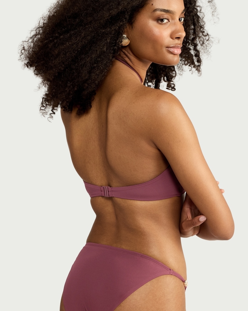 F&F Beaded Halter Neck Bandeau Bikini Top in Purple thumbnail 3