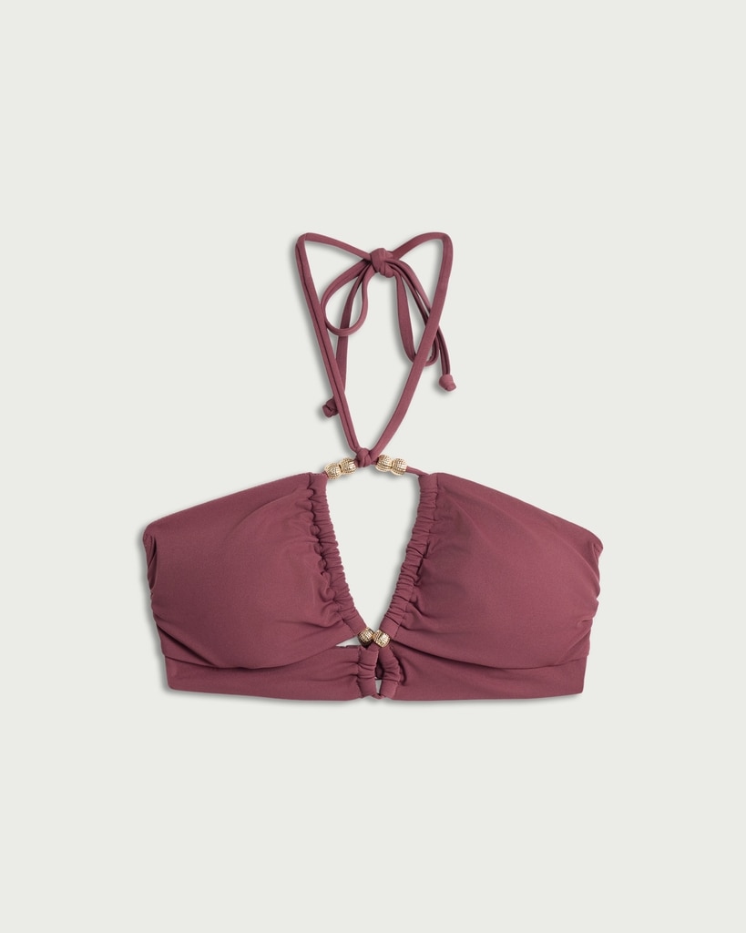 F&F Beaded Halter Neck Bandeau Bikini Top in Purple thumbnail 4