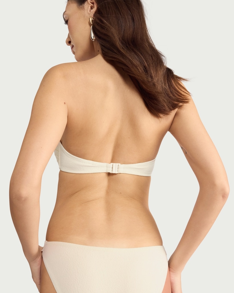 F&F Textured Gold Accent Bandeau Bikini Top in Cream thumbnail 3