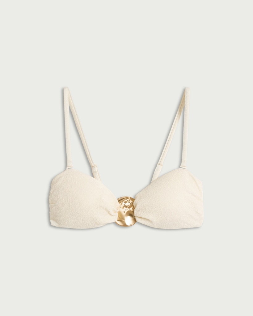 F&F Textured Gold Accent Bandeau Bikini Top in Cream thumbnail 4