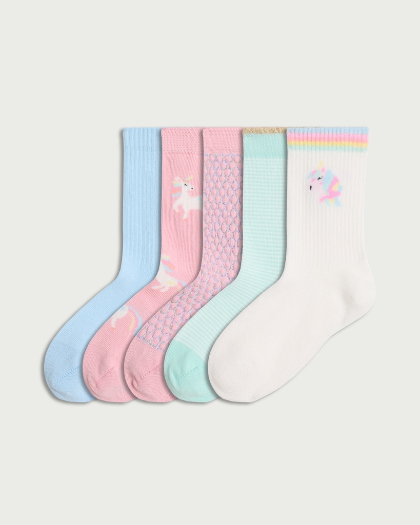 F&F Girls 5-Pack Cotton Rich Unicorn Ankle Socks in Multi