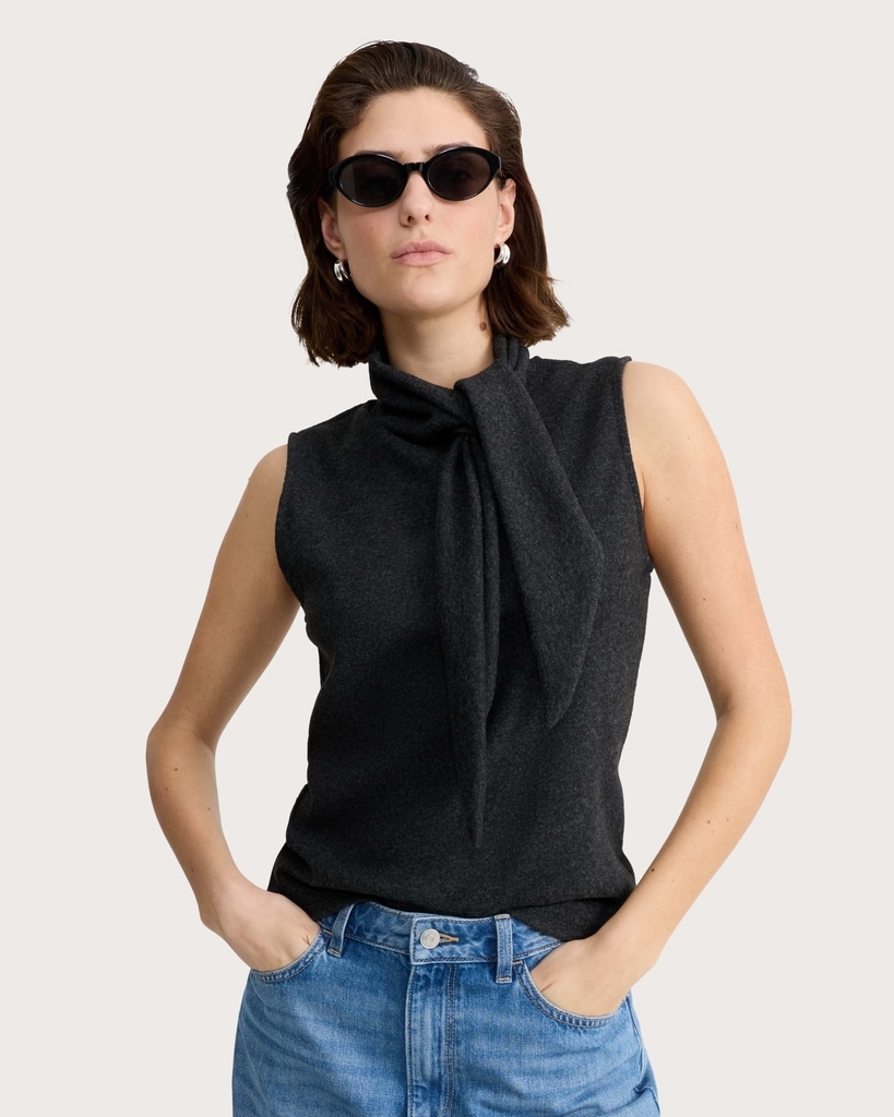 F&F Tie Neck Top in Grey